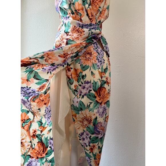 Express Floral Faux Wrap Midi Dress Women‎ M Spaghetti Strap Tulip Hem Cocktail - Picture 8 of 14